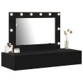 Table de maquillage murale avec lumières LED en chêne noir