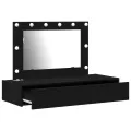 Table de maquillage murale avec lumières LED en chêne noir