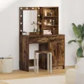 Ensemble de coiffeuse 2 pièces avec LED en chêne fumé en bois d'ingénierie