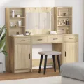 Ensemble de table de maquillage 3 pièces  en bois d'ingénierie chêne Sonoma