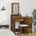 Coiffeuse  avec lumières LED Chêne fumé 50x41x140 cm