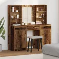 Ensemble de coiffeuse 3 pièces en bois vieux et en bois d'ingénierie
