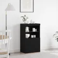 Buffet  avec lumières LED Chêne Noir 60x37x100 cm