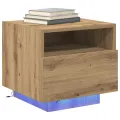 Table de chevet  avec lumières LED Chêne Artisan 40x39x37 cm