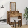 Table de Maquillage avec Éclairage LED - Style Bois Vintage, 79x41x140 cm