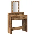 Table de Maquillage avec Éclairage LED - Style Bois Vintage, 79x41x140 cm