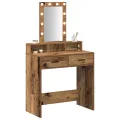 Table de Maquillage avec Éclairage LED - Style Bois Vintage, 79x41x140 cm