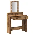 Table de Maquillage avec Éclairage LED - Style Bois Vintage, 79x41x140 cm