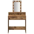Table de Maquillage avec Éclairage LED - Style Bois Vintage, 79x41x140 cm