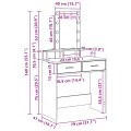 Table de Maquillage avec Éclairage LED - Style Bois Vintage, 79x41x140 cm