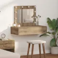 Table de maquillage murale avec lumières LED Chêne artisan