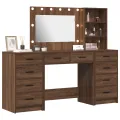 Set de coiffeuse 3 pièces avec LED en chêne noir en bois stratifié