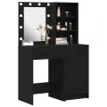 Set de coiffeuse 2 pièces avec LED en bois d'ingénierie noir