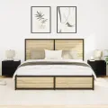 Armoires de chevet  avec lumières LED murales 2 pcs Chêne noir