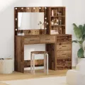 Ensemble de table de maquillage à 2 pièces avec LED en bois ancien
