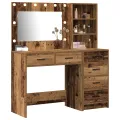 Ensemble de table de maquillage à 2 pièces avec LED en bois ancien