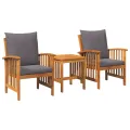 Ensemble de salon de jardin 3 pièces avec coussins en bois d'acacia massif