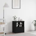 Buffet  avec lumières LED Noir Chêne 60,5x37x67 cm