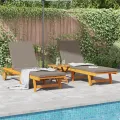 Chaises longues  2 pcs avec roulettes et coussins en acacia massif