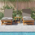 Chaises longues  2 pcs avec roulettes et coussins en acacia massif