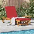Chaise longue  avec des roulettes et un coussin rouge en bois massif