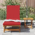 Chaise longue  avec des roulettes et un coussin rouge en bois massif