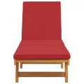 Chaise longue  avec des roulettes et un coussin rouge en bois massif