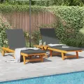 Chaises longues  2 pcs avec roues et coussins en acacia