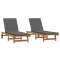 Chaises longues  2 pcs avec roues et coussins en acacia