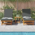 Chaises longues  2 pcs avec roues et coussins en acacia