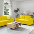Ensemble de canapé 2 pièces avec coussins en velours jaune