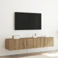 Rangements TV  avec lumières LED 2 pcs Chêne Artisan 80x35x31 cm