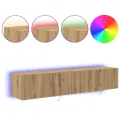 Rangements TV  avec lumières LED 2 pcs Chêne Artisan 80x35x31 cm