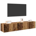 Mobilier TV  avec lumières LED 2 pcs Bois ancien 80x35x31 cm
