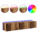Mobilier TV  avec lumières LED 2 pcs Bois ancien 80x35x31 cm