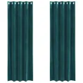 Rideaux occultants  avec œillets, 2 pcs, Velours Vert Foncé
