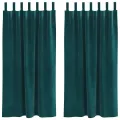 Rideaux occultants  avec boucles de suspension 2 pcs Velours vert foncé