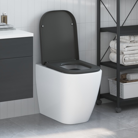 Siège de toilettes à libération rapide avec système de fermeture douce en duroplast anthracite