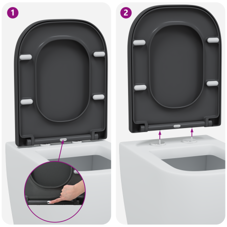 Siège de toilettes à libération rapide avec système de fermeture douce en duroplast anthracite