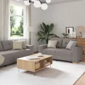Canapé 3 places avec coussins en tissu taupe