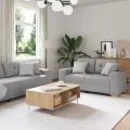 Canapé 3 places  avec coussins en tissu gris