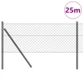 Clôture en Treillis avec 13 Poteaux 0.4x25 m Acier Galvanisé Gris
