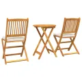 Ensemble bistro de jardin 3 pièces en bois d'acacia massif