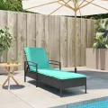 Transat avec coussin Noir 63x200x81 cm en rattan
