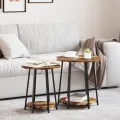 Table d'appoint  2 pcs en chêne fumé, bois d'ingénierie et métal