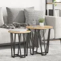 Table d'appoint  2 pièces en chêne fait main, bois reconstitué et métal