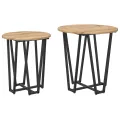 Table d'appoint  2 pièces en chêne fait main, bois reconstitué et métal