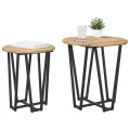Table d'appoint  2 pièces en chêne fait main, bois reconstitué et métal