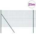Clôture en fil soudé avec 13 poteaux verte 1.2x25 m métal