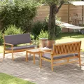 Ensemble de canapé de jardin 3 pièces avec coussins en bois d'acacia